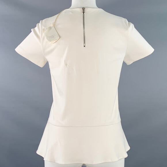 BRUNELLO CUCINELLI Size M Cream Cotton Blend Short Sleeve Peplum Casual Top - Picture 3 of 10